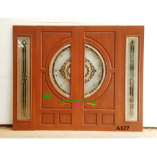 ประตูกระจกนิรภัยไม้สัก รหัส A127